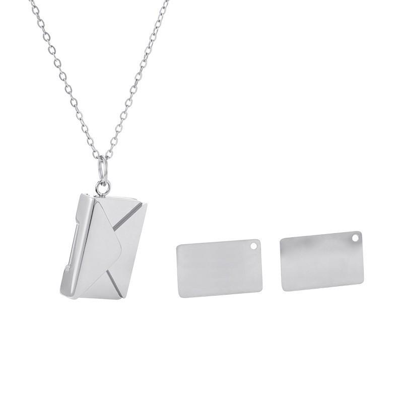 Minimalist Titanium Steel Envelope Necklace - Engraved Love Letter Pendant for Couples, Creative Design