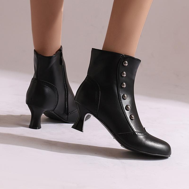 Women's High-heeled Short Boots Autumn and Winter New Retro Color-matching Large-size Short Boots