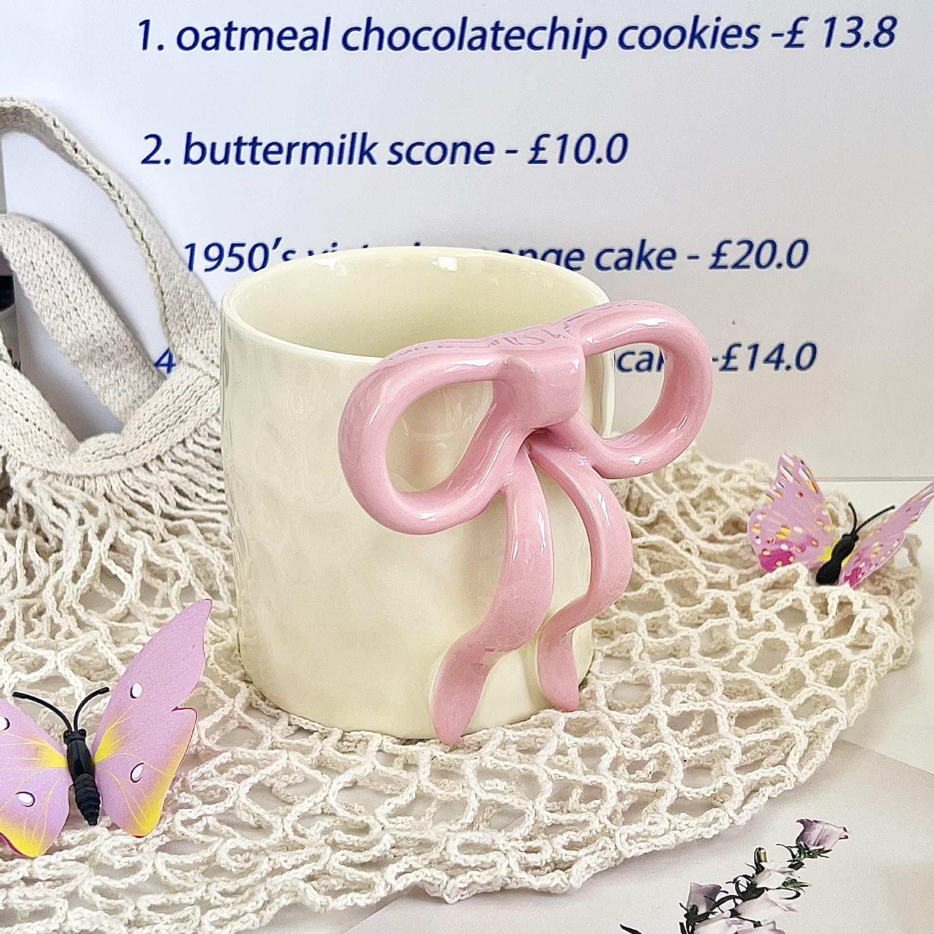 

Girl s heart hand-painted bow water cup high-value ceramic mug boy and girl couple birthday gift souvenir 301-400ml