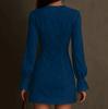 Damen Wildleder Kleid V-Ausschnitt Reißverschluss Spitze Langarm Farbe Vintage Kleid