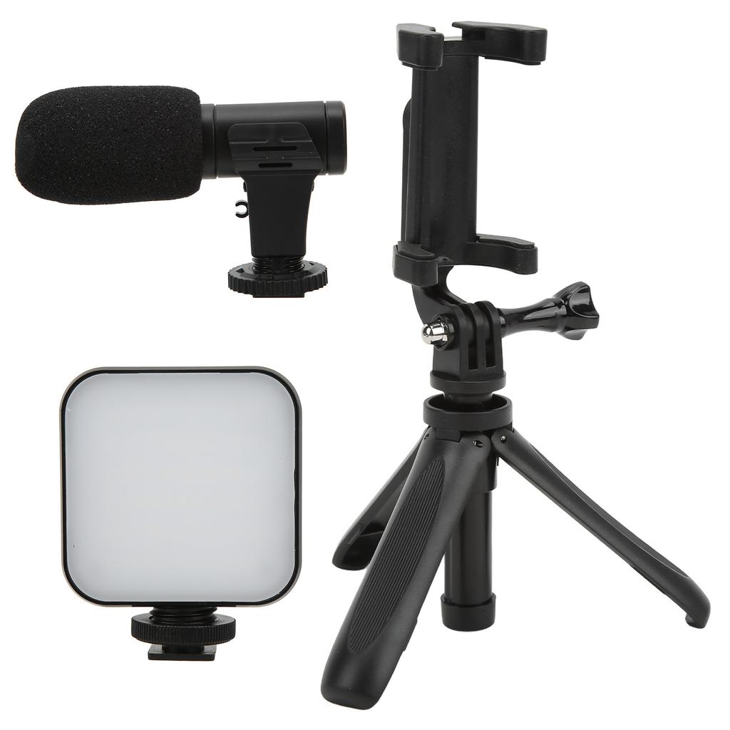 Smartphone Vlogging Kit Live Broadcast Phone Video Microphone Kit with Fill Light Tripod and Phone Holder