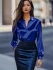 Autumn 2025 European & American Satin V-Neck Long-Sleeve Blouse - Women's Fashion