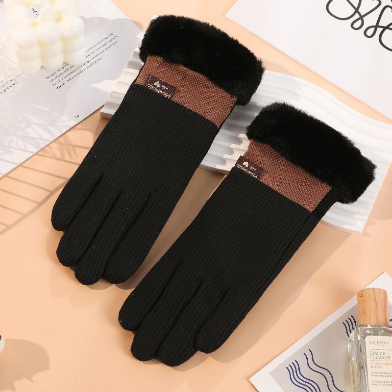 Warm gloves autumn and winter ladies cute waffle driving cold proof piled thickened outdoor riding touch screen gloves