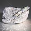 Sweet and cool new ring women, micro-inlaid zircon shiny ring S line geometric design jewelry.