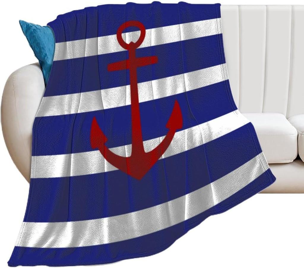 Nautical Anchor Blanket Gift for Boaters Sailors Birthday Christmas Sea Ocean Theme Throw Blanket for Couch Bed Sofa Chair Dorm