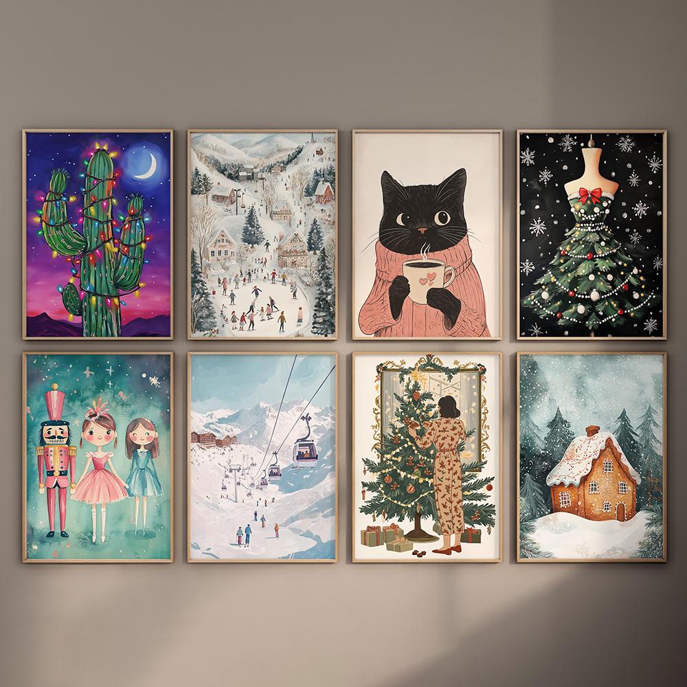 Winter Christmas Wall Art Poster Home Bedroom Living Room Decoration Canvas Painting Christmas Party Decoration Gift Posters