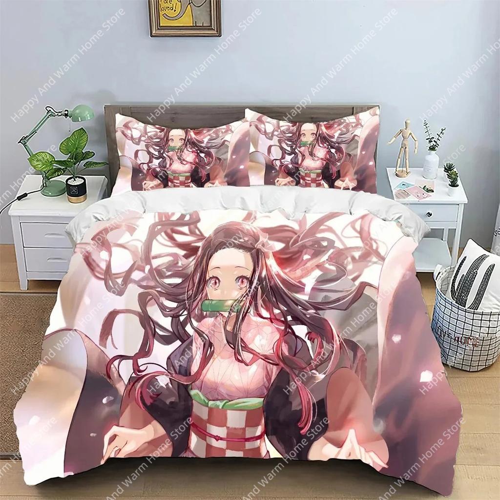 Kamado Nezuko Demon Slayer Bedding Set Duvet Cover Set Bedspread Pillowcase King Queen Full Single Size Bed Linen Boys Teen Gift