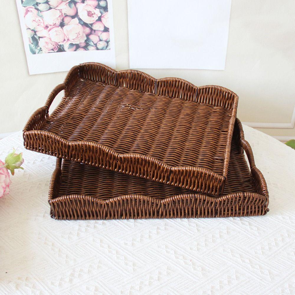 Imitation Rattan Food Serving Tray Rectangular Woven Decorative Platter Remote Control