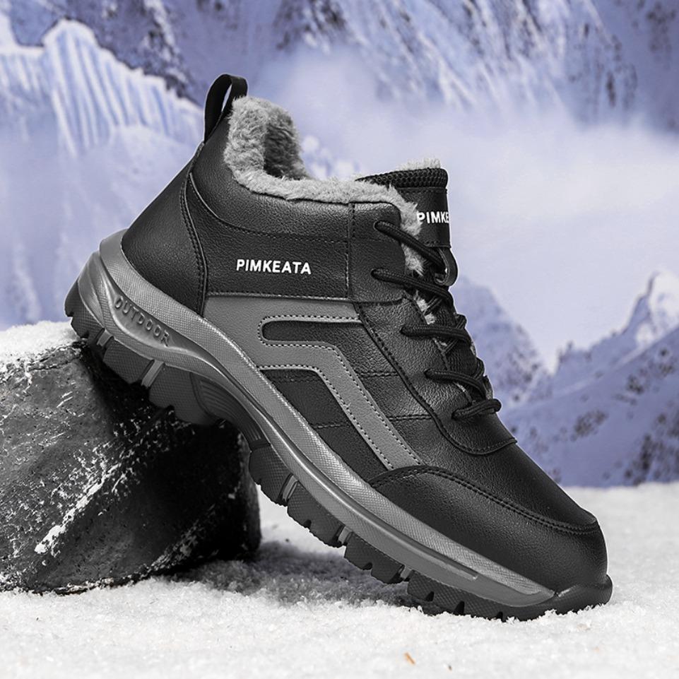 Winterstiefel für Herren Neue Wasserdichte PU-Leder Warme Schnee-Knöchelstiefel Outdoor Warme Plüsch Rutschfeste Arbeits High-Top Freizeitschuhe