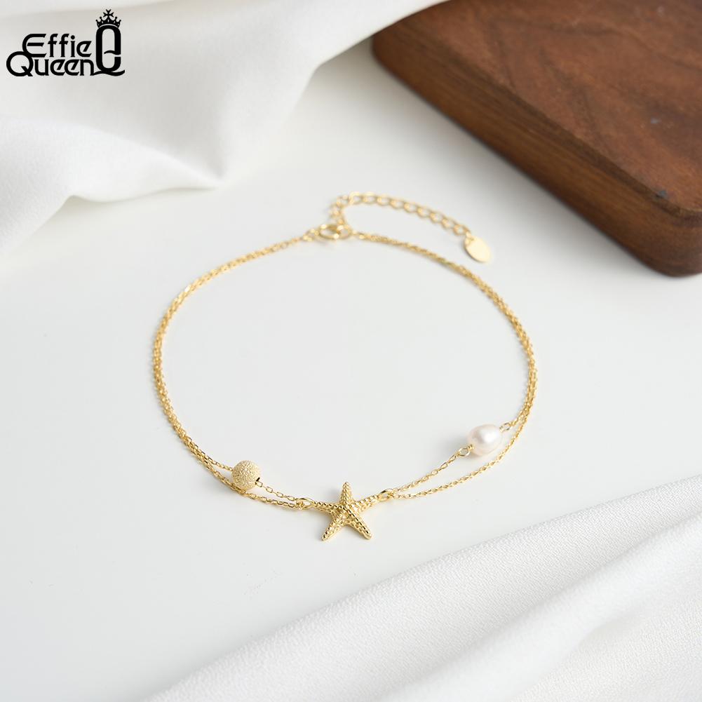 Effie Queen Fashion Starfish Chain Anklet with Freshwater Baroque Pearl 925 Sterling Silver Link Foot Anklet Fine Jewelry SA101