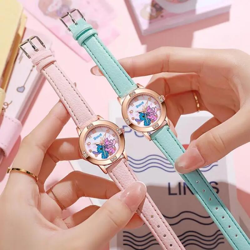 Disney Stitch Watches Cute Watches Various Styles Cartoon Diamond Decoration Leather Watches Gifts