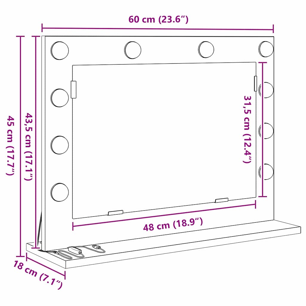 Rectangular Washbasin Mirror In Sonoma Oak 60 X 45 X 18 Cm