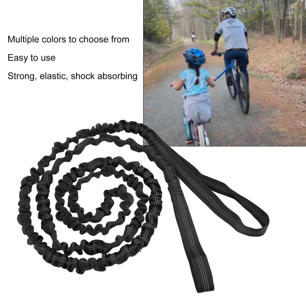 Bike Tow Rope Sturdy Elastic Shock Absorption Quick Use Alloy Buckles Nylon Providing Boost Cycling Bike Pulling Rope Black