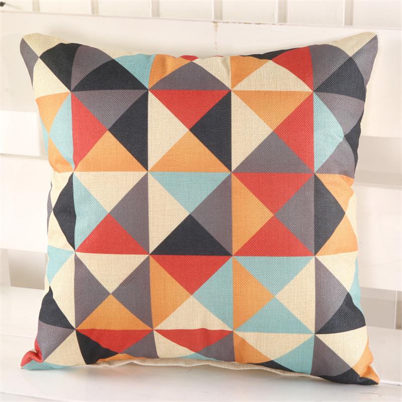 45x45cm Vintage Retro Flower Geometry Printed Home Sofa Chair Cushion Cover Cotton Linen Decorative Pillow Case