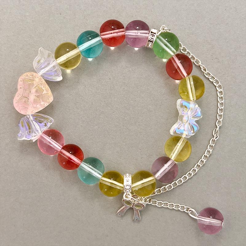 Bracelet Pendentif Papillon Fleurs Cristal Rose Coréen Pour Femmes Bracelets Chaîne de Perles Douces Bijoux Cadeaux Petite Amie