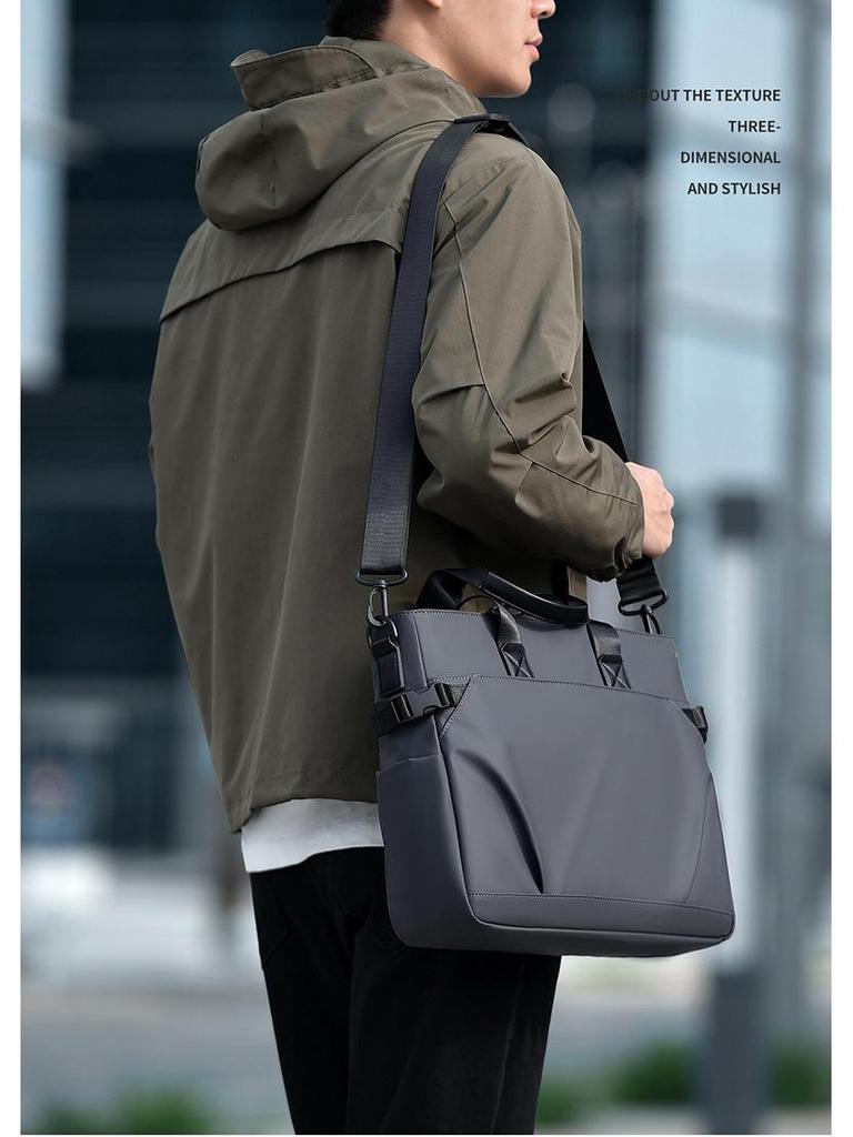 Men's Black Waterproof Oxford Briefcase – Large Capacity, Versatile Commuter Bag