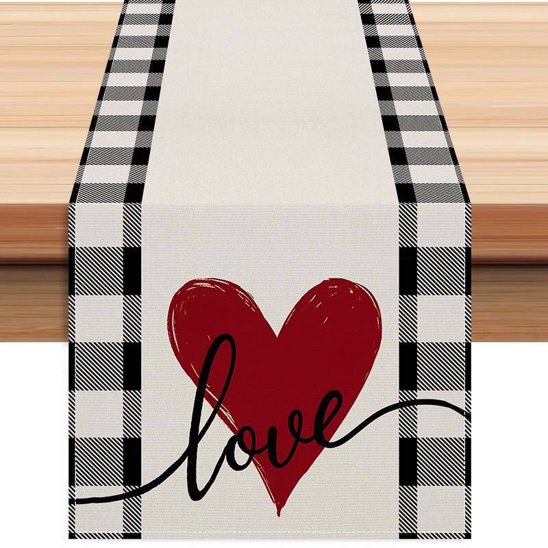 Valentine'S Day Table Flag Red Love Plaid Home Holiday Decoration Table Flag Tablecloth