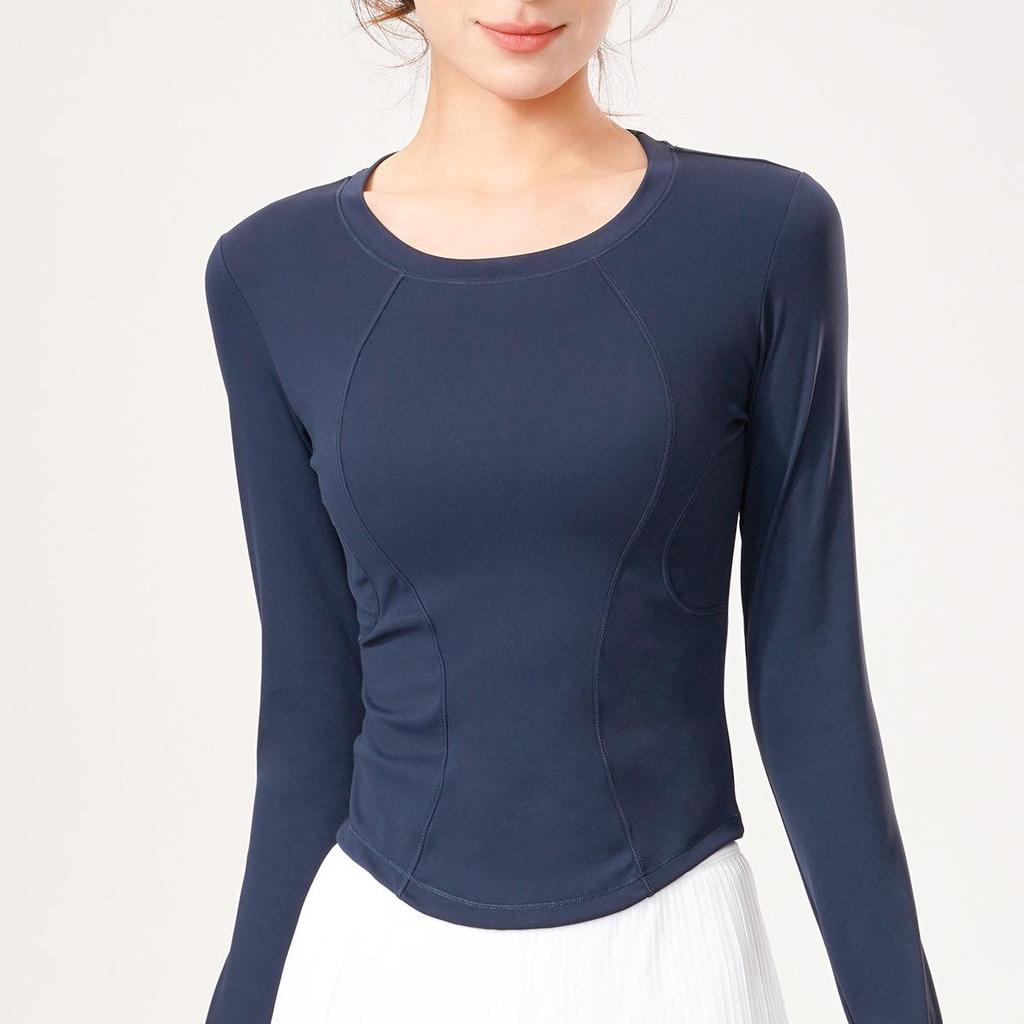 Herbst/Winter Schlank geschnittenes Rundhals Yoga T-Shirt: Hochwertiges lässiges Langarmshirt mit hoher Elastizität für Laufen & Bodycon Fitness