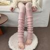 New Gentle Pink Thick Warm Feet Piled Calf Socks Twisted Flower Knitted Knee Stockings Leg Cover