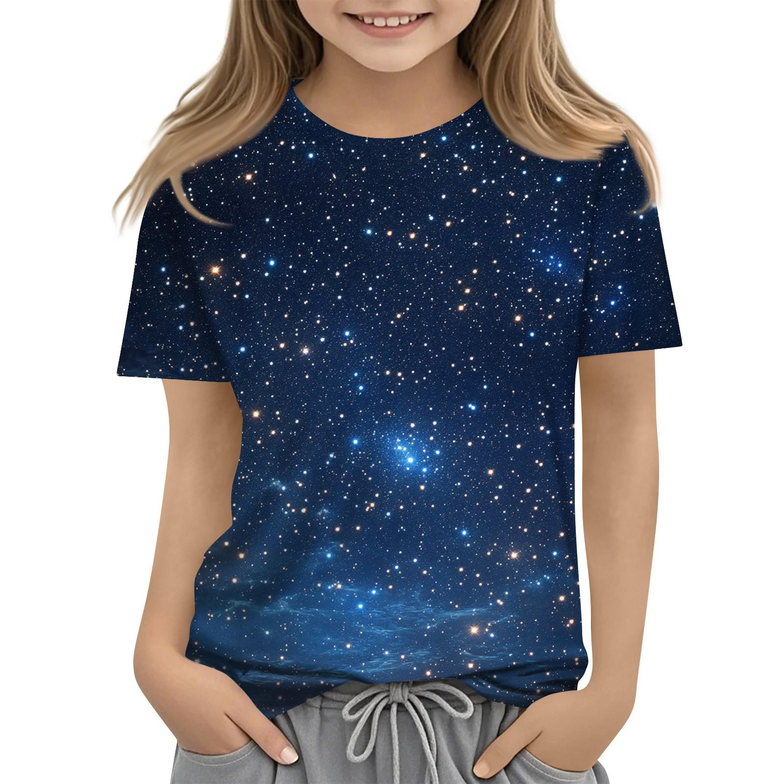 

Футболка для малышей, девочек и мальчиков, симпатичные футболки с принтом звездного неба, детские рубашки 1-15 лет 110 синий