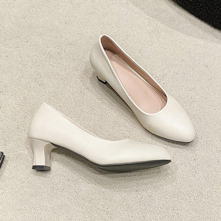 

High heels women s single shoes 2025 autumn new work shoes medium heel basic large size 41-43 thick heel pointed head 43