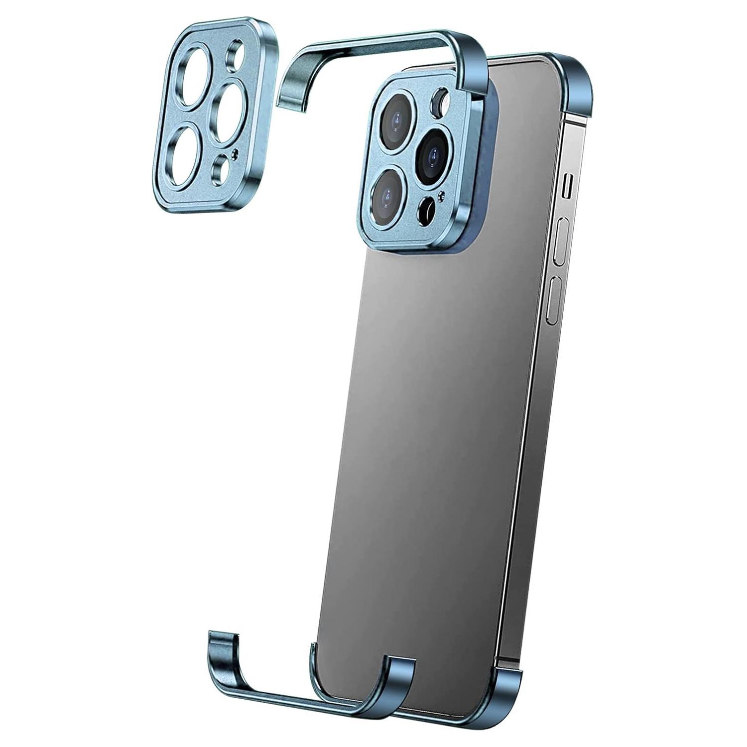 For iPhone 14 Pro Max Frameless Case Titanium Alloy Phone Corner Pad Bumper Cover with Camera Lens Protector