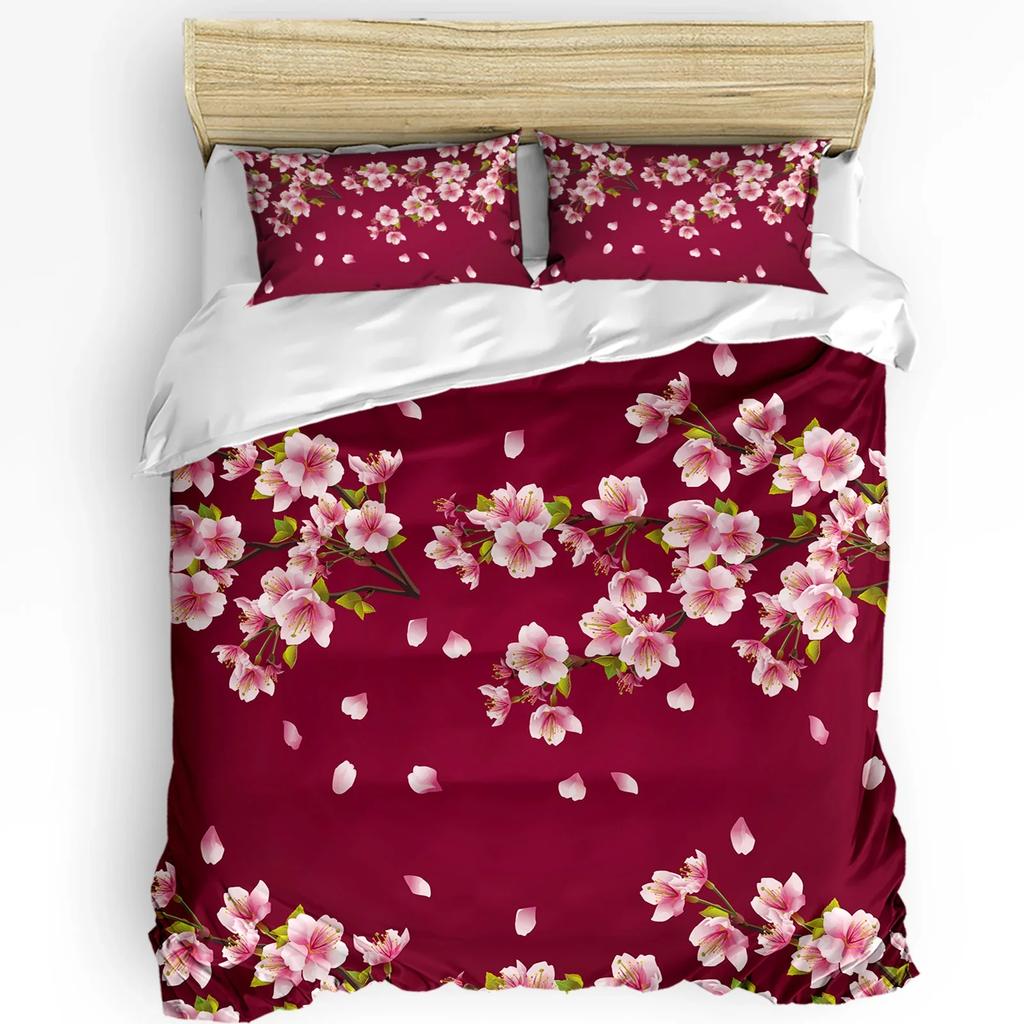 Peach Blossom Petals Leaves Flower Bedding Set 3pcs Duvet Cover Pillowcase Kids Adult Quilt Cover Double Bed Set Home Textile