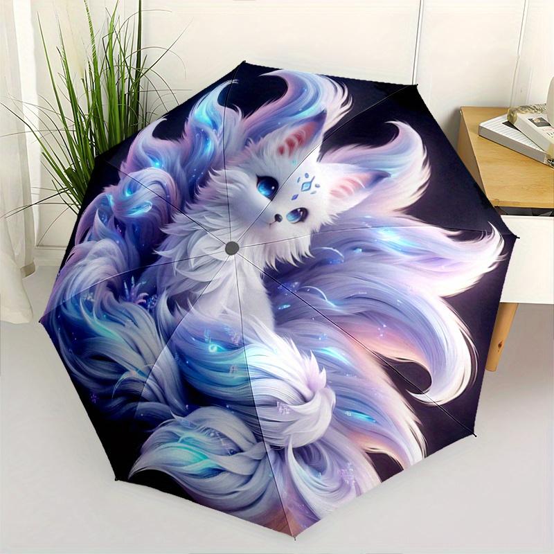 

1pc White Nine Tailed Fox Automatic Opening and Closing Umbrella - Suitable for Various Occasions, Outdoor Activities, Lightweight and Durab