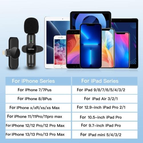 SNZIYAG Wireless Lavalier Microphone for iPhone/iPad, Mini Microphone with Noise Reduction, Compatible with YouTube Live Streaming, Vlogging, Intervie