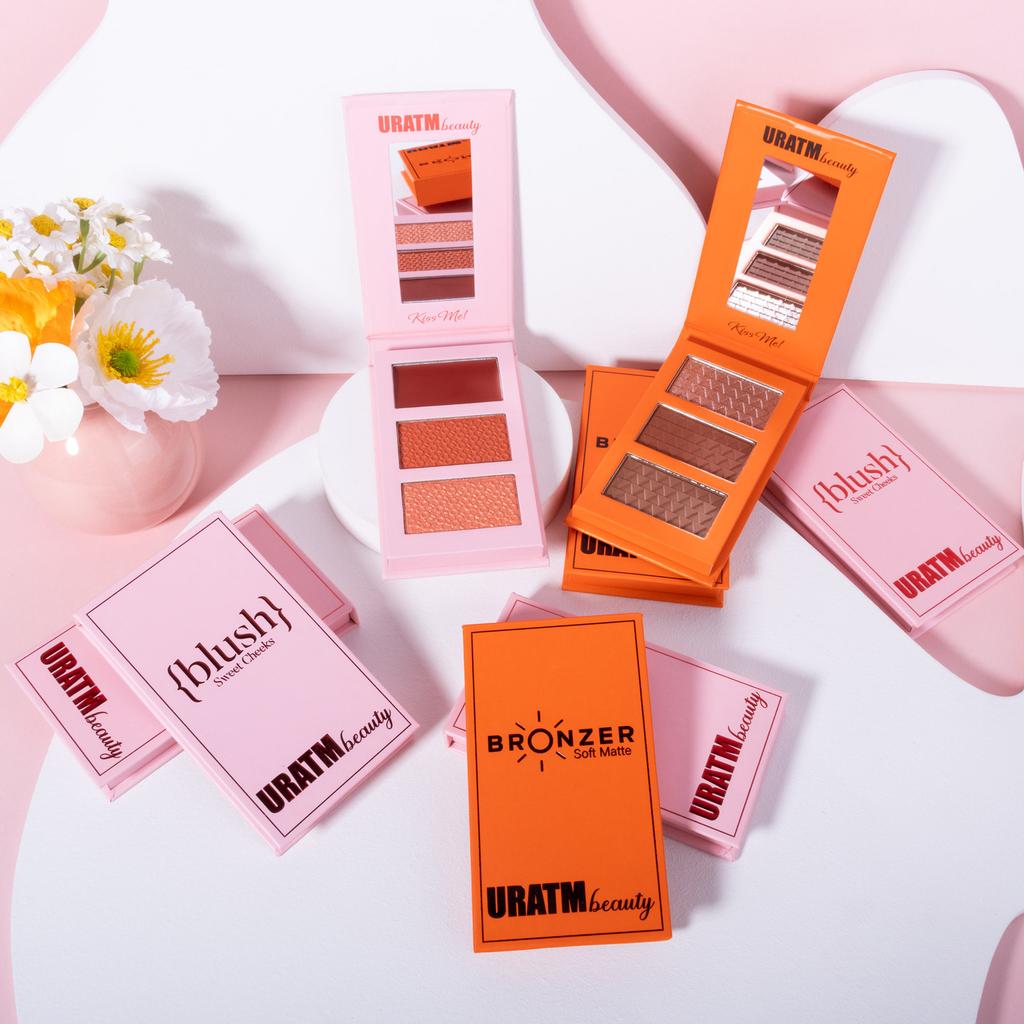 Tre färger Highlighter Rouge Palett Matt Pärlemorskimrande 3D Kontur Palett Framhävande Nässkugga Naturlig Naken Sminkpuder Kaka
