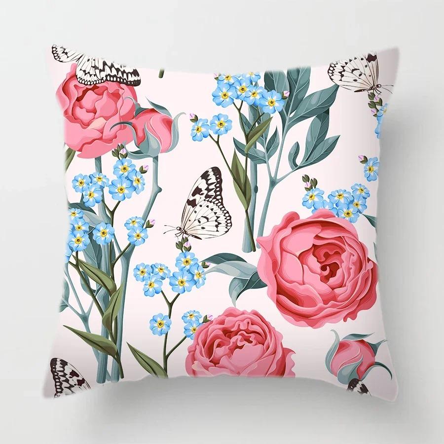 Dielian floral print pillowcase home room decoration office chair living room sofa cushion cover 45x45cm peach skin pillowcase