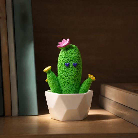 Mini Artificial Cactus Plants In Pots, Compact Faux Potted Cactus Ornaments, Resin Small Decorative Plant for Home Office Desk Tabletop Shelf Decor