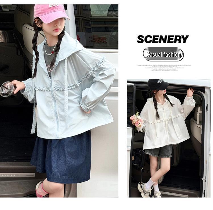 Ultra-Thin Girls' Sun Protection Suit - Summer 2026 Breathable Ice Silk Cooling for Big Kids