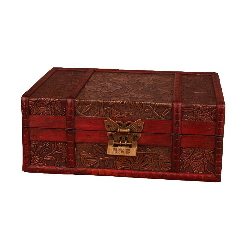 Wooden Storage Antique Box With Lock For Jewelry Cosmetics Decorations Home