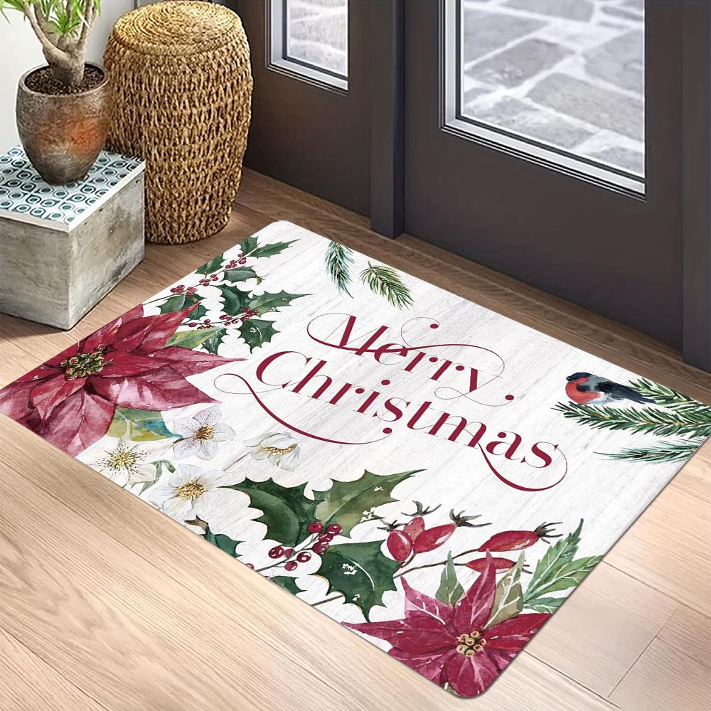

Christmas Red Poinsettia Flower Door Mat Non Slip Welcome Mats Outdoor Indoor Rugs Christmas Door Mats Winter Decorations Gifts 40x60cm
