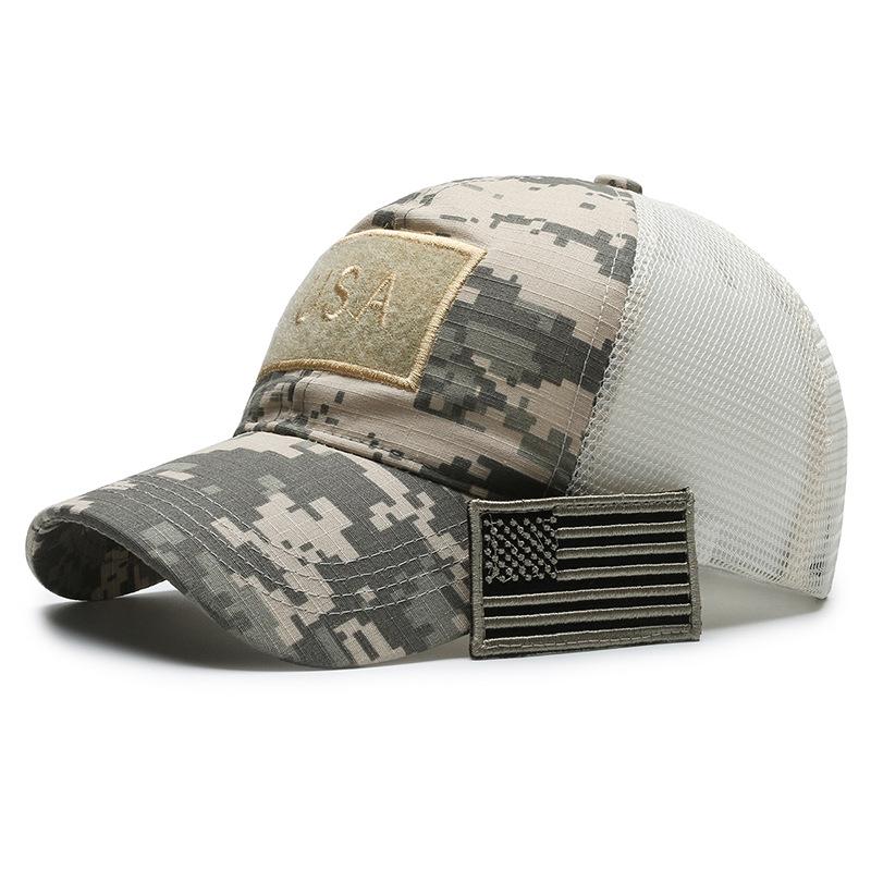 Men s Camouflage Tactical Sun Protection Mesh Cap with Velcro Patch Adjustable