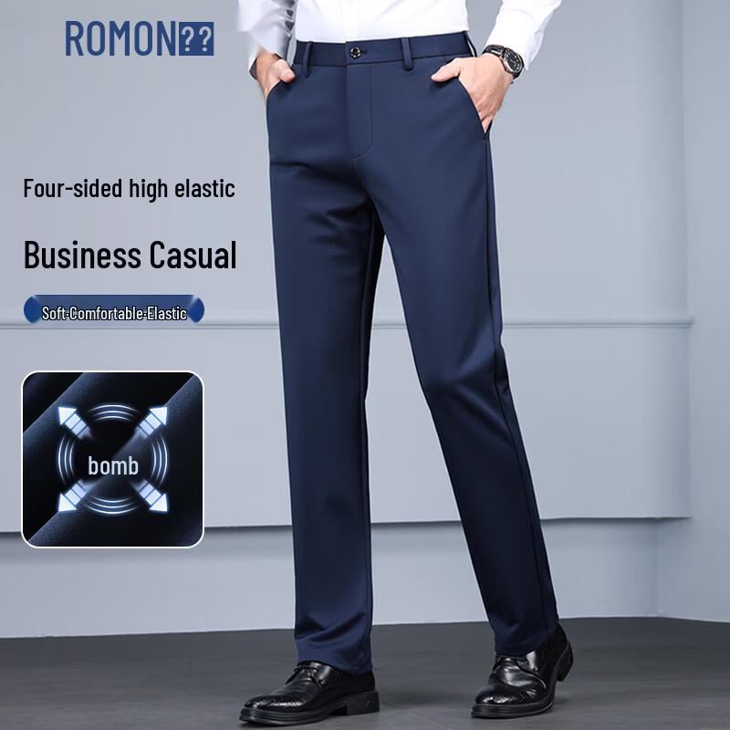 ROMON Men s Business Casual Straight Stretch Trousers 34