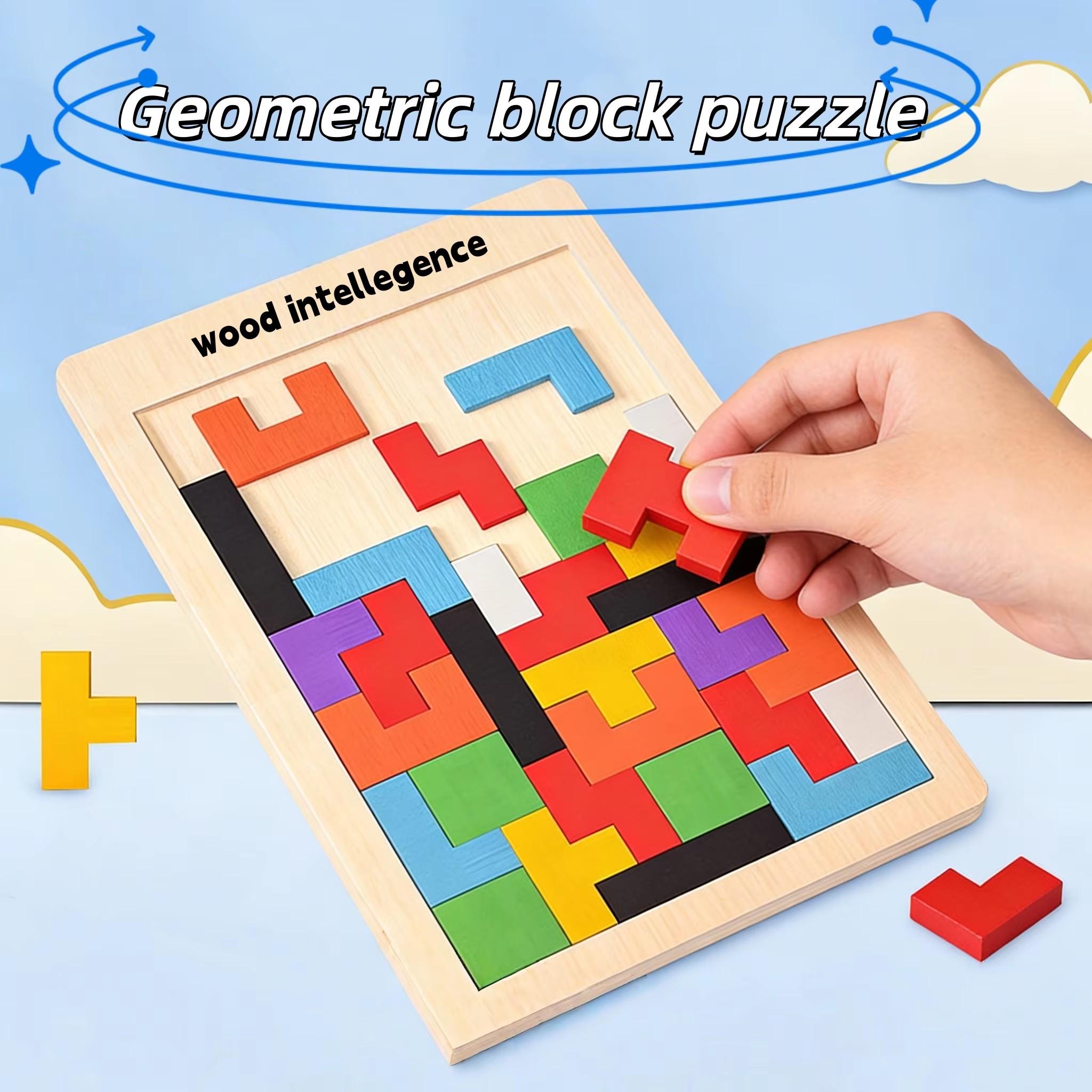 Attractive Glasses Wooden Building Block Puzzle Toy Tangram Puzzle Intelligent Colorful 3D Russian Building Block Children Montessori Education