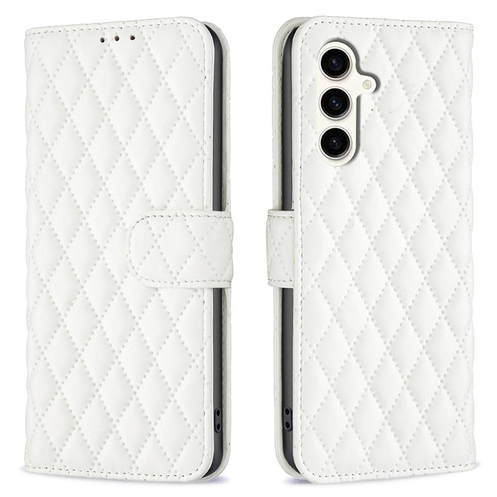 

For Samsung Galaxy S24 FE Case Rhombus Grid Leather Protection Phone Cover White