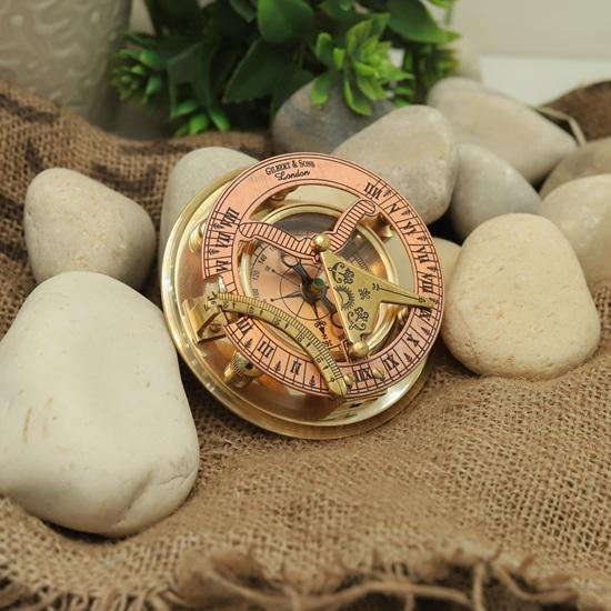 Brass Sundial Compass with Leather Case, 8.89 Cm Navigation Instrument Nautical Gift Handmade Collectible Best Gift Item