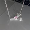 17KM Pink Heart Bow Necklace for Women Sweet Pendant Silver Chain Necklaces Accessories Jewelry