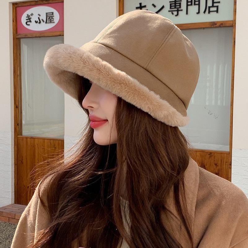 Plush Fisherman Hat, Female, Winter, Outdoor Hat, Thickened with Plush, Versatile, Warm, Ear Protection, Fashionable and Elegant