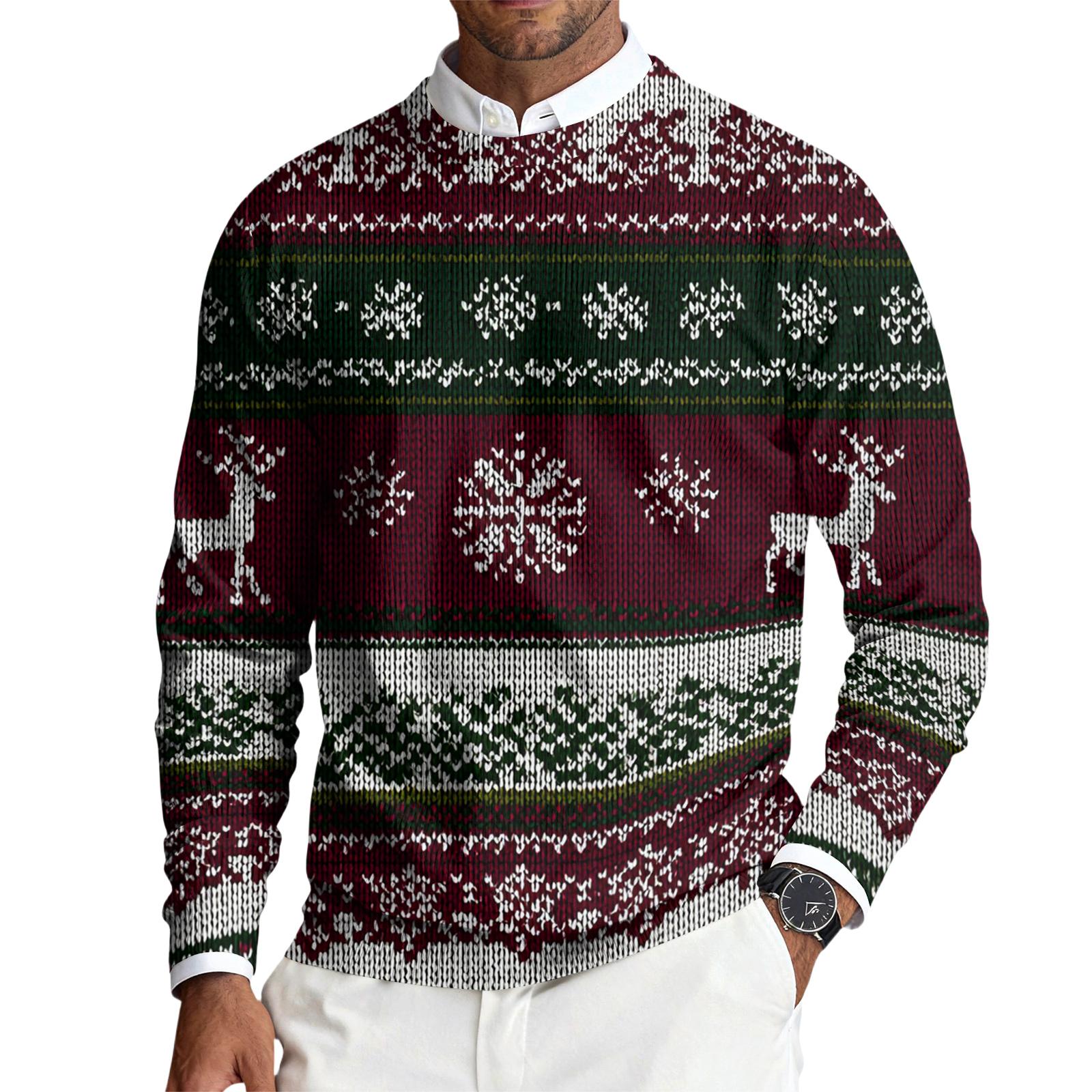 

Мужской пуловер с круглым вырезом, длинными рукавами и рубчатой вязкой XL винный