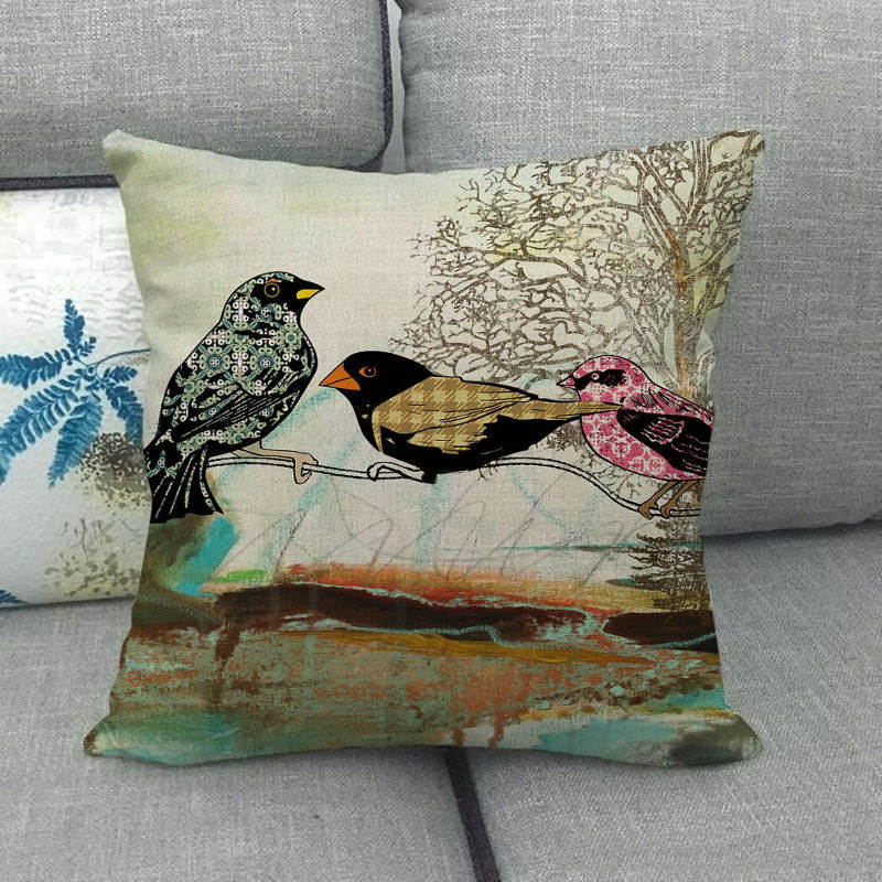 Retro Oil Painting Of The Long-Tailed Bird Digital Printing Short Plush Pillow Covers For Sofa Office Cushion Cover Home Goods