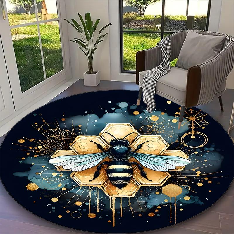 1pc Glass Bee Rug, Comfortable Printed Home Round Carpet, Cozy Office Chair Rug