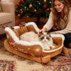 Dog Bed Warm Christmas Decor Soft Plush Sled Dog Cat Bed For Puppy Cat Pet Indoor Outdoor Living Room Balcony Home Decor