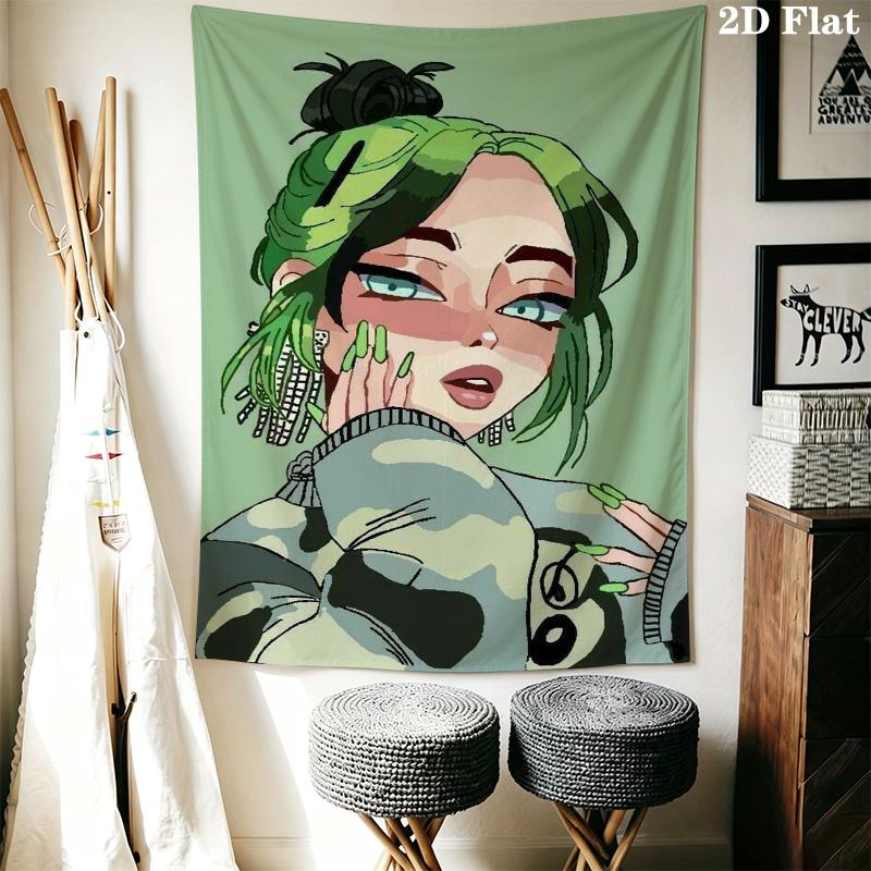 Billie Eilish Wall Tapestry Aesthetic Wall Hanging Printed Fabric Blanket Decorative Tapestries for Bedroom Living Room Home Decor