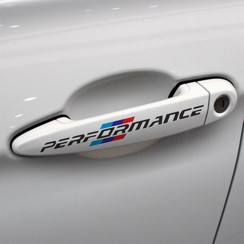 4pcs Car Door Handle Emblem Performance 3D Stickers For Bmw M F30 F31 F34 F35 F80 G30 G31 F01 F02 F20 F21 F52 E46 X1 X3 X5 X6 X7