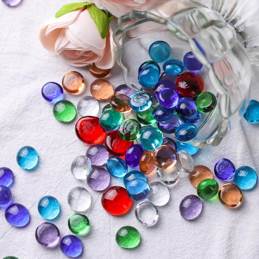 FUTUREPLUSX 80PCS Mini Flat Glass Marbles, Vase Fillers 0.5inch Glass Gems Decorative Beads Pebbles for Aquarium Fish Tank Vase Home Decor