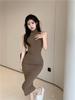 French temperament royal sister high neck sleeveless dress women's summer dress new ins hip wrap pure desire tight long skirt tide